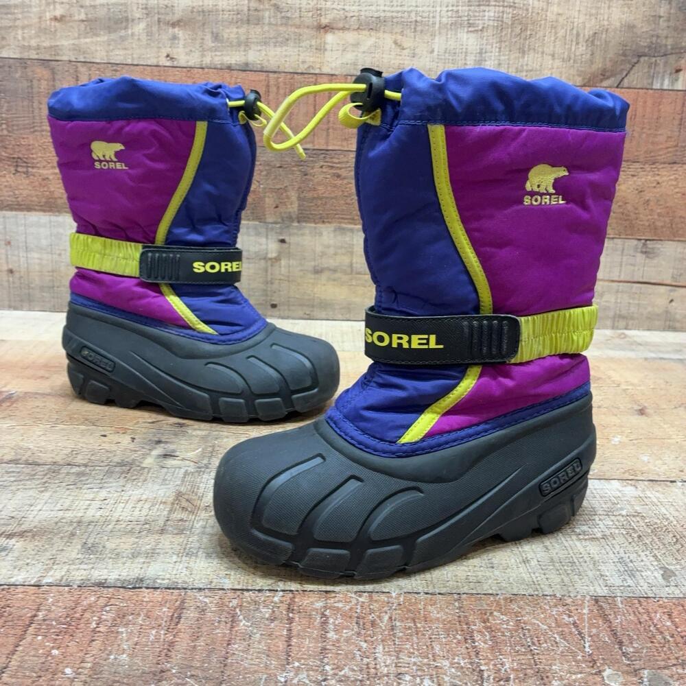 Sorel Snow Boots Kids Size 1 32 Purple Blue Nylon Waterproof Winter NY1885-484